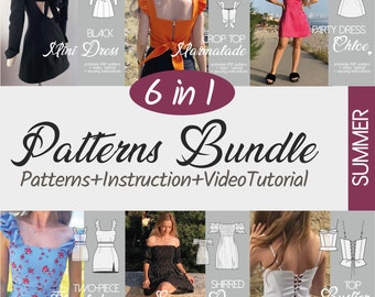 PATTERNS BUNDLE | 6 Digital Sewing patterns | Pdf sewing digital SUMMER pattern | Sewing instructions and tutorial Size xxs/xs/s/m/l/xl/xxl