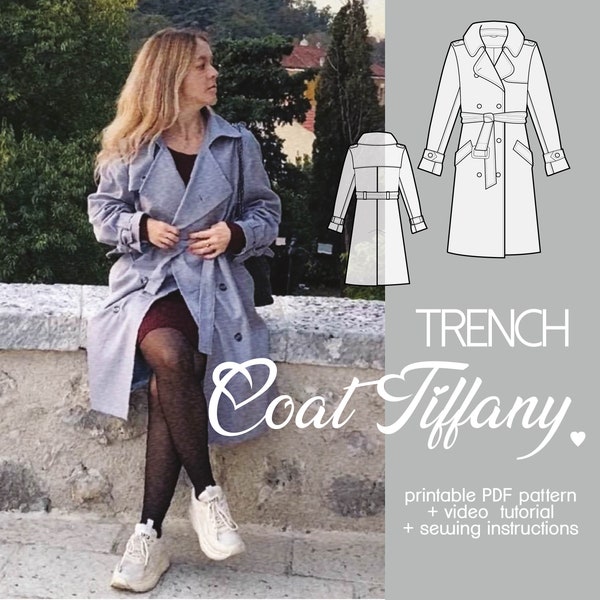 PATTERN Trench Coat Tiffany | Classic Coat | Outerwear Casual Coat | Pdf digital sewing pattern | Size xxs/xs/s/m/l/xl/xxl