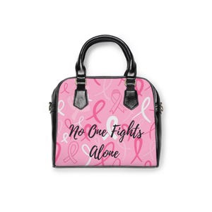 Inspirational Pink Ribbon Shoulder Handbag for Breast Cancer Awareness,