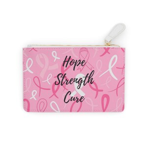 Pink Ribbon Mini Clutch Bag - Hope, Strength, Cure | Breast Cancer Awareness,
