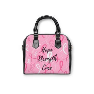 Breast Cancer Awareness Shoulder Handbag, Hope Strength Cure Tote, Inspirational Pink Ribbon Bag,