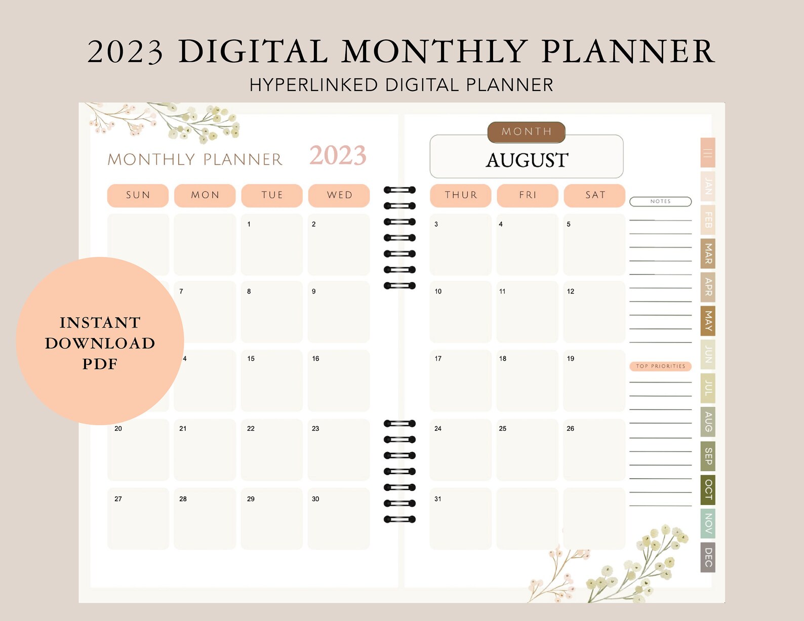 2023 Digital Planner 2023 Monthly Planner 2023 Dated Planner