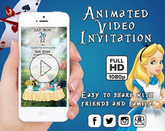 Alice in Wonderland Invitation, Video Invitation, Alice in Wonderland Birthday Party, Party Invitation