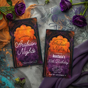 Arabian Nights uitnodiging, verjaardagsthema, instant uitnodiging, digitaal, downloadbare uitnodiging, thema uitnodigen, Marokkaans feest