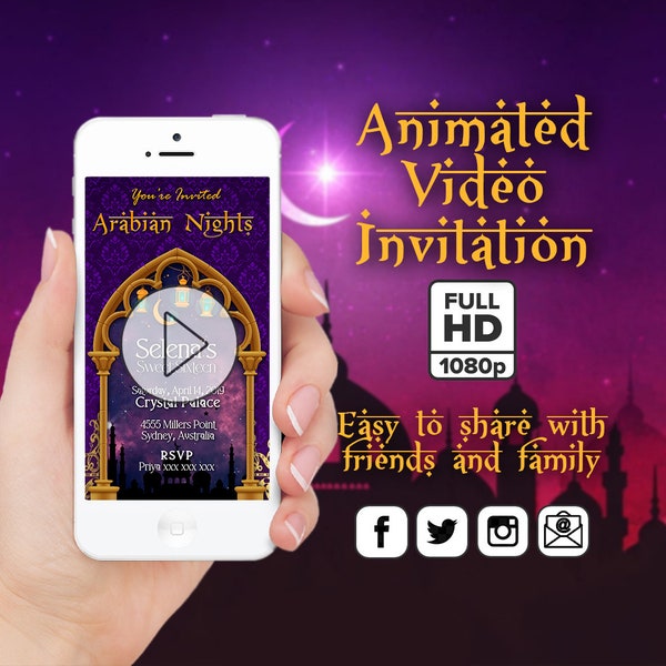 Moroccan Invitation, Arabian Nights Invitation, Moroccan Birthday, Arabian Nights Birthday Invitation, Digital, Personalized