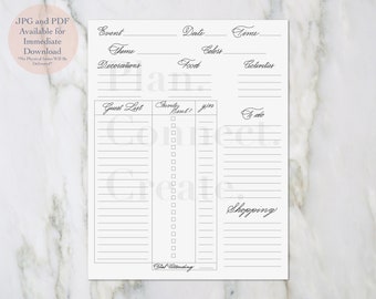 Event Planning Worksheet PDF and JPG 8.5x11~ Delicate Collection