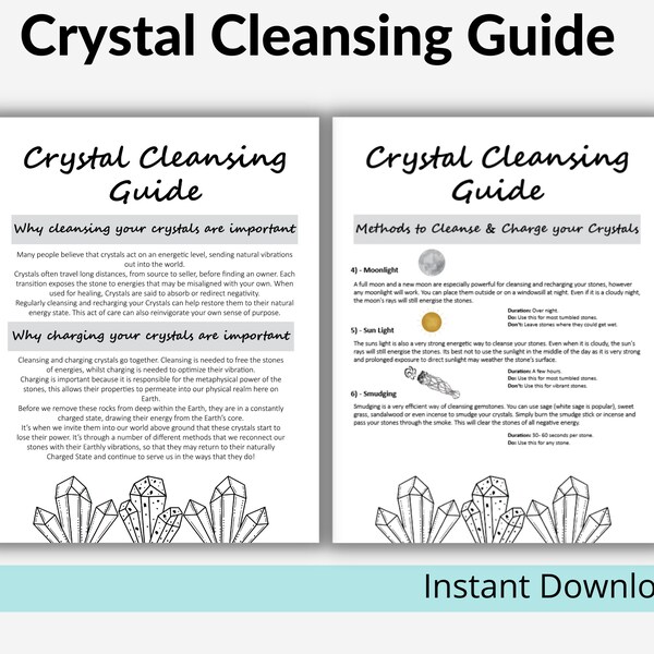 Crystal Cleansing Guide, Gemstone Charging guide, Crystal information cards, Crystal meaning, Gemstone packaging, Book of shadows.