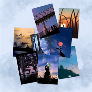 Esthetische zonsopgang zonsondergang kunstafdruk | Miniwanddecoratie | Illustratiepostkaarten | 4 x 6 afdrukken | Cadeaus voor haar | Dawn Dusk