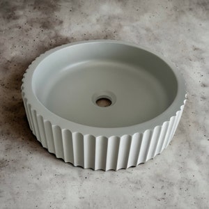 FREE SHIPPING grey round sink | concrete reeded basin | fluted countertop sink