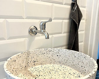 FREE SHIPPING white terrazzo sink | minimal farmhouse concrete bathroom sink