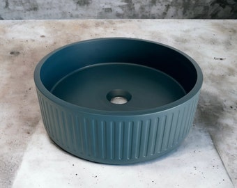 FREE SHIPPING dark blue round sink | reeded design basin | fluted countertop sink