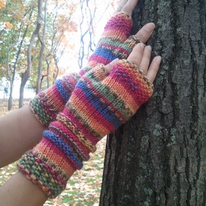 Fingerless Gloves  Multicolored Knitted Mittens Winter Arm Warmers  Women Wrist Warmer  Knit Gloves Gift