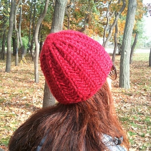 Chunky Cherry Red Winter Alpaca Sombrero de Mujer