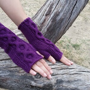 Purple Fingerless Gloves Knitted Mittens Winter Arm Warmers  Women Wrist Warmer  Knit Gloves Gift