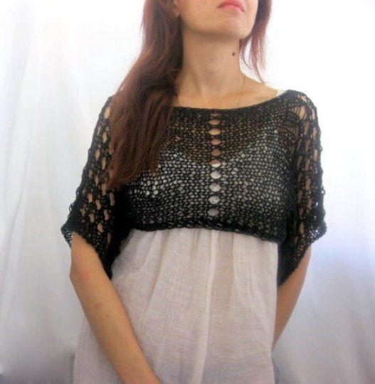 Cotton Summer Cropped Sweater Shrug in Black Color Hand - Etsy