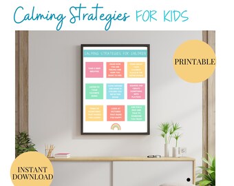 Pôster para impressão de habilidades de enfrentamento para crianças, acalme crianças adolescentes, saúde mental, sala de aula digital, arte de parede, conselheiro escolar, terapia, autocuidado