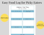 Daily Food Diary, Food Log, Printable, Children's Daily Food Journal, Meal Plan, Picky Eaters, Kids meal planner, PDF Organized Digital
