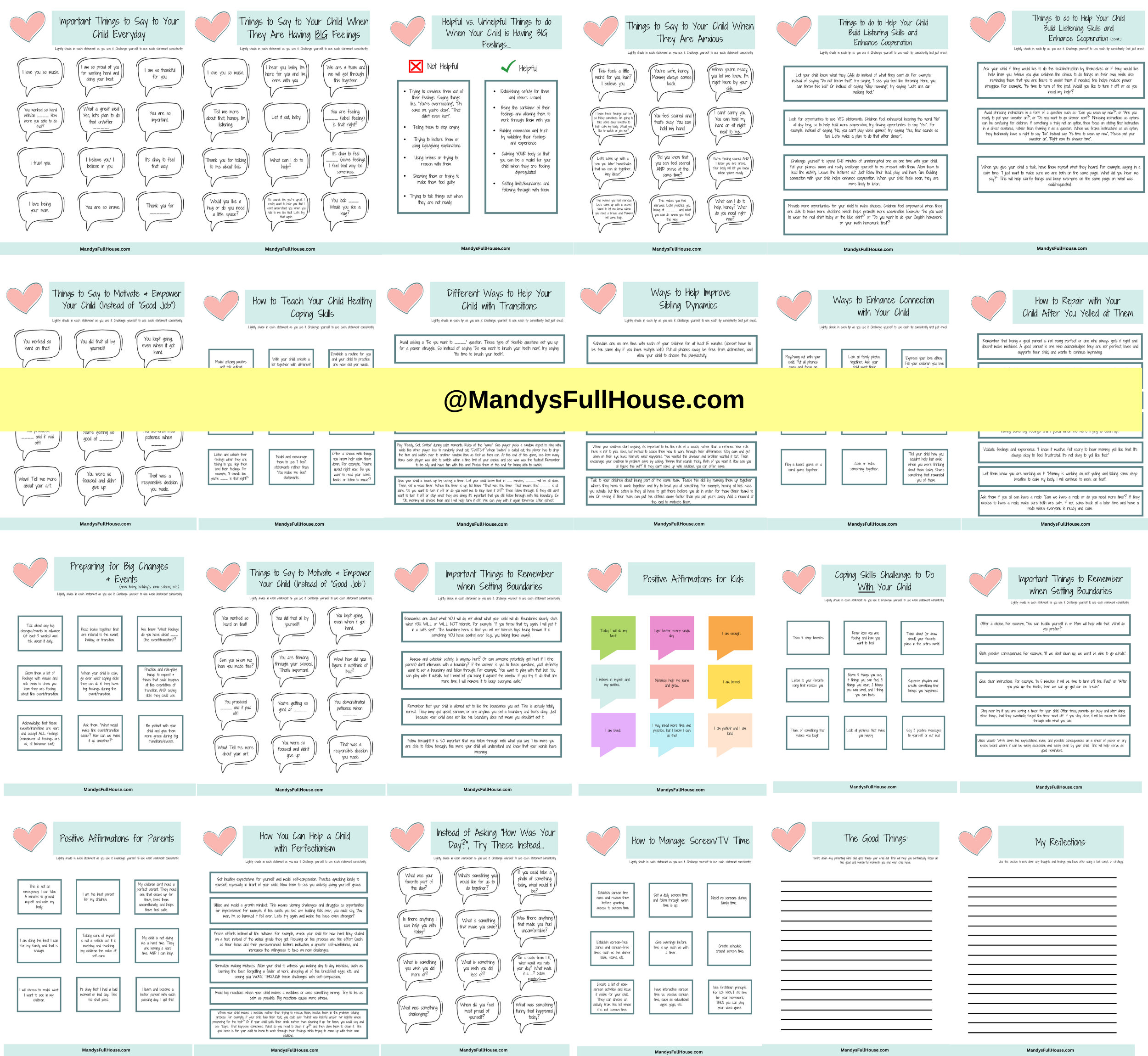 Parenting tools, a therapeutic worksheet pack.