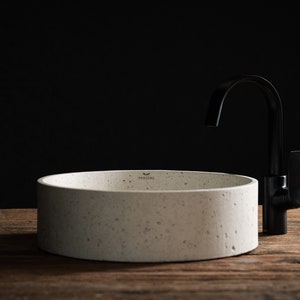 Concrete washbasin, washbasin made of concrete, countertop washbasin, concrete washbasin in white