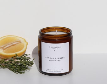 SUNDAY EVENING - Rosemary and Lemon Essential Oil Soy Candle 8 oz | Non-toxic | No synthetic fragrance | Handmade Natural candle