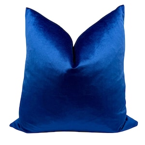 Royal Blue Velvet Decorative Throw Pillow | Blue Accent Pillow | Dark Blue Cushion | Soft Velvet Blue Designer Pillow Cove | Lambar | 22x22