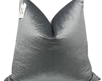 Silver Velvet Throw Pillow | Soft Grey Accent Cushion Cover