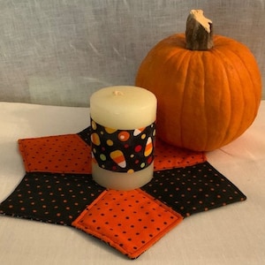 Handmade Halloween Candle Mat, Halloween Mat, Orange and Black Poke a dots Table Mat