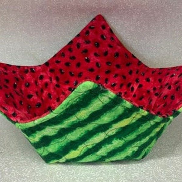 WATERMELON BOWL HOLDER, Quilted Microwave Bowl Cozy, Microwave Bowl Cozy, Red, Green, Black, Bowl Holder, Hot Pad,