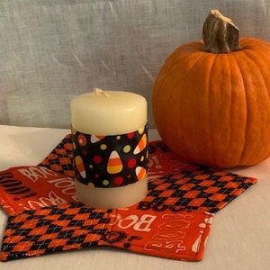 Handmade Halloween "BOO" Candle Mat, Halloween Mat, Orange Black and White, Table Mat