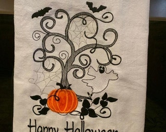 Happy Halloween Spooky tree tea towel