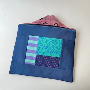 Patchwork Zipper Pouch, Blue