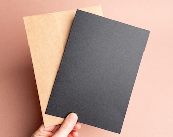 Blank Black A7 greeting note card & optional thick kraft envelope | Strathmore Mixed Media Black 300gsm 184lb | DIY Craft and Cardmaking