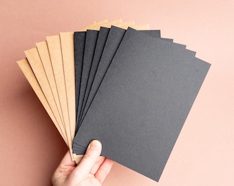 Blank Black A7 greeting note card set of 5 & optional thick kraft envelope | Your choice of Fine Art Paper Strathmore