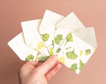 Mini envelopes | Tassotti gingko leaves paper | 2.5" x 2.5" | Arts & crafts journaling collage supplies