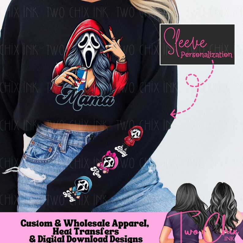 Personalized Mama Sweatshirt Trendy Ghostface Halloween Sweater Coffee