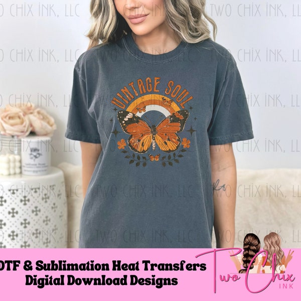 Boho Chic Vintage Soul Monarch Butterfly DTF TShirt Transfer Boho Fashion