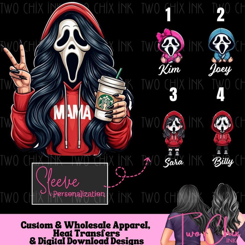 Personalized Mama Sweatshirt Trendy Ghostface Halloween Sweater Coffee