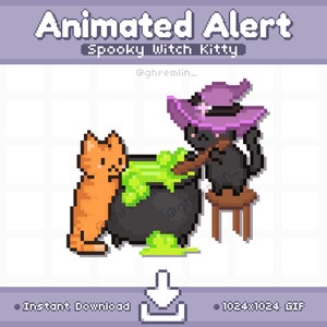 ANIMATED Spooky Witch Kitty Cat Twitch Stream Alert | Halloween Stream Pet | Stream Pet | Stream Decoration