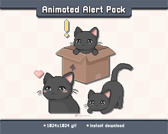 Alerta de transmissão animada de gatinho preto na Twitch | GIF de decoração de transmissão