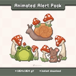 Cottagecore Mushroom Critters Animated Twitch Stream Alert Pack | Stream Decoration GIF