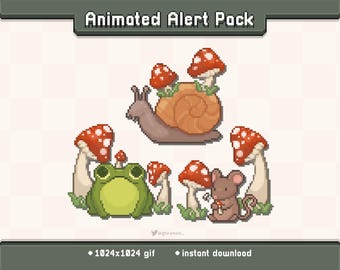 Cottagecore Mushroom Critters Animated Twitch Stream Alert Pack | Stream Decoration GIF