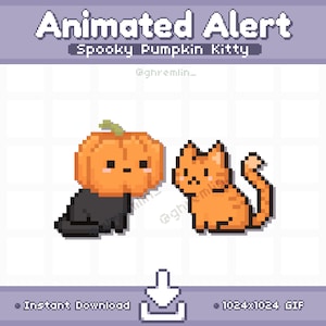 ANIMATED Spooky Pumpkin Kitty Cat Twitch Stream Alert | Halloween Stream Pet | Stream Decoration