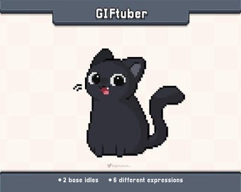 Animated GIFtuber Black Cat Pixel Art | 8 Different Expressions | Veadotube Mini Ready