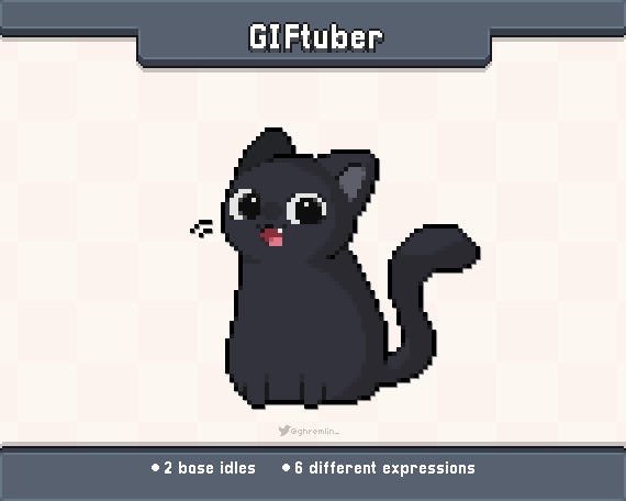 Animated GIFtuber Black Cat Pixel Art | 8 Different Expressions | Veadotube Mini Ready