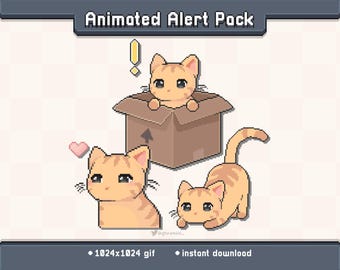 Kitty Orange Cat Animated Twitch Stream Alert Pack | Stream Decoration GIF