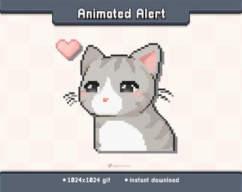 Kitty Tabby Heart Animated Twitch Stream Alert | Stream Decoration GIF
