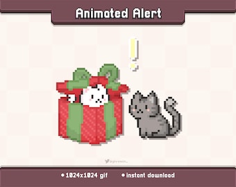 Christmas Present Kitty Animated Twitch Stream Alert | Stream Decoration GIF