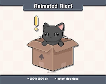 Alerta de transmissão animada da Kitty Black Box na Twitch | GIF de decoração de transmissão