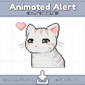 ANIMATED White Kitty & Hearts Twitch Stream Alert | Stream Pet | Stream Decoration