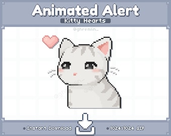 ANIMATED White Kitty & Hearts Twitch Stream Alert | Stream Pet | Stream Decoration